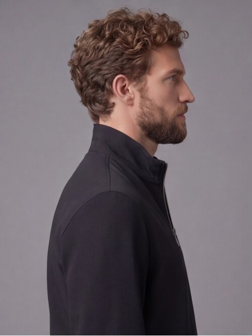 Siyah Hakim Yaka Fermuarlı Comfort Fit Kısa Mont