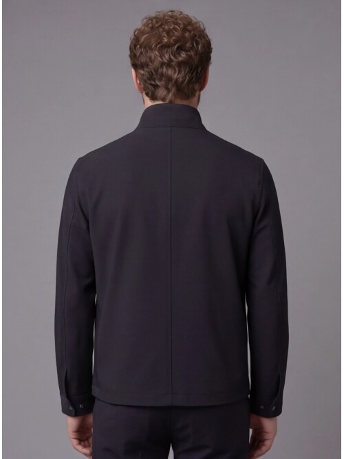 Siyah Hakim Yaka Fermuarlı Comfort Fit Kısa Mont