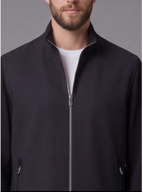 Siyah Hakim Yaka Fermuarlı Comfort Fit Kısa Mont