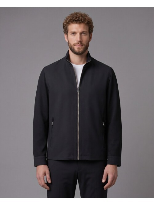 Siyah Hakim Yaka Fermuarlı Comfort Fit Kısa Mont