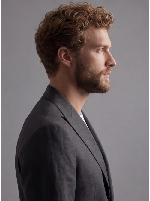 Siyah Keten Sivri Yaka Comfort Fit Torba Cep 2 Düğme Takım Elbise