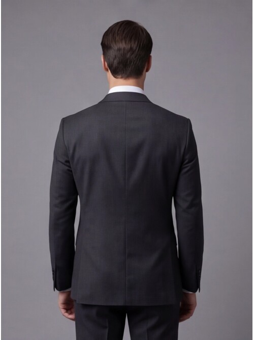 Siyah Mono Yaka Çift Düğmeli Takım Elbise