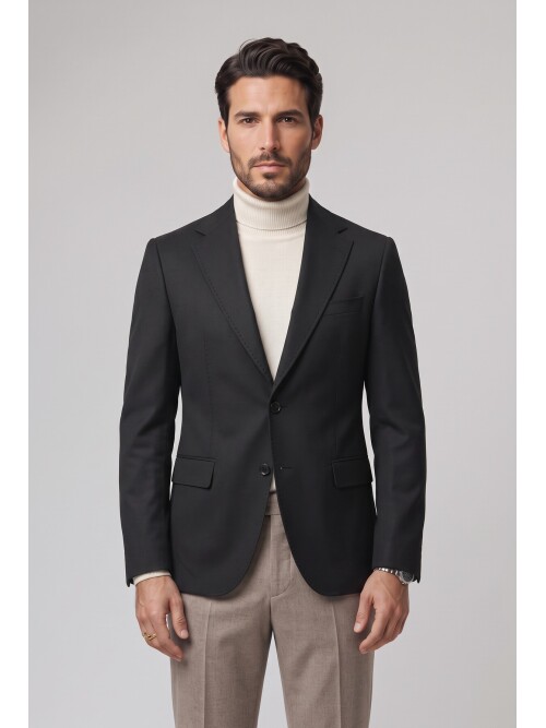 Siyah Mono Yaka Comfort Fit Ceket
