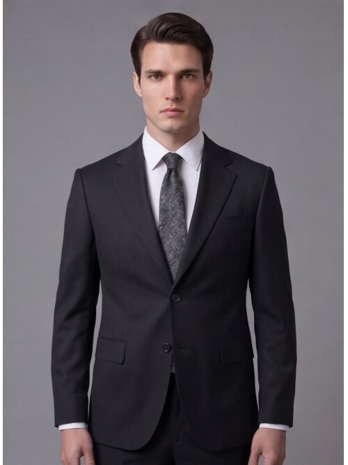 Siyah Mono Yaka İki Düğmeli Slim Fit Takım Elbise