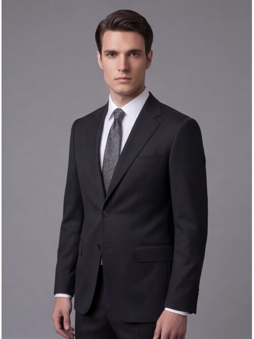 Siyah Mono Yaka İki Düğmeli Slim Fit Takım Elbise