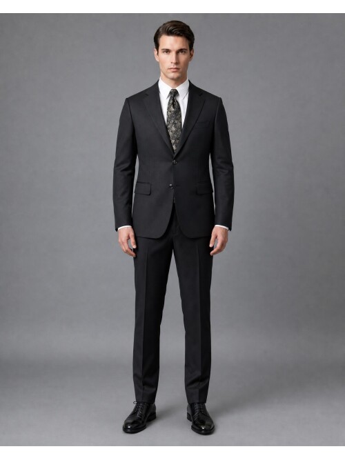 Siyah Mono Yaka Slim Fit 2 Düğme Takım Elbise