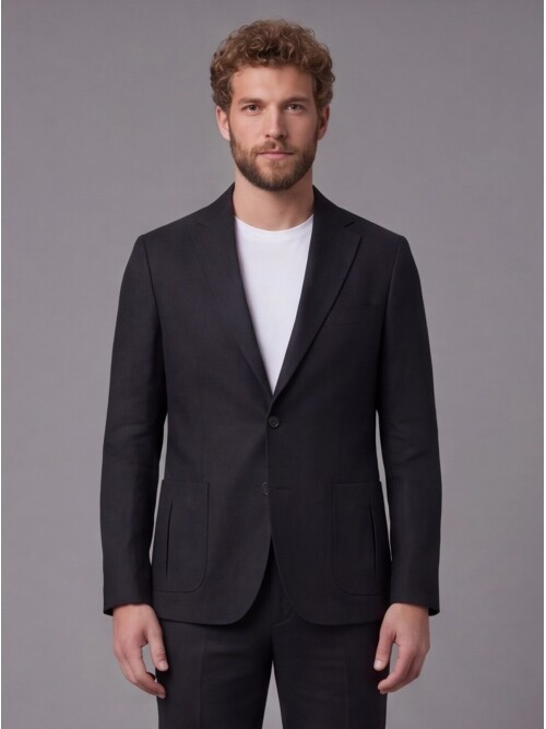 Black Notch Lapel Slim Fit Patch Pocket 2-Button Suit