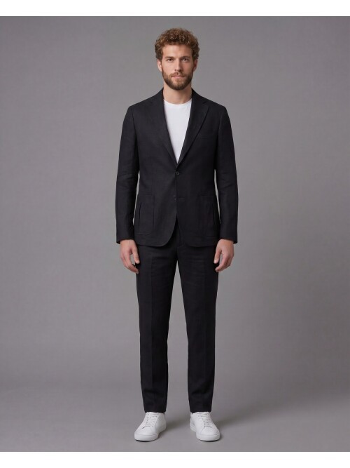 Black Notch Lapel Slim Fit Patch Pocket 2-Button Suit