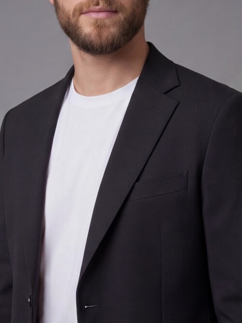 Siyah Mono Yaka Torba Cepli Comfort Fit Takım Elbise