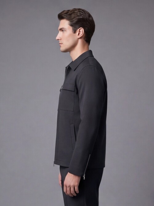 Black Zippered Safari Pocket Comfort Fit Casual Suit