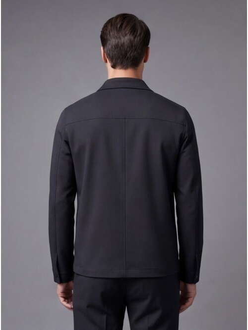 Black Zippered Safari Pocket Comfort Fit Casual Suit