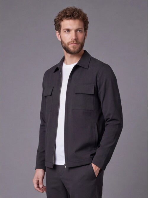 Black Safari Pocket Zippered Sport Suit