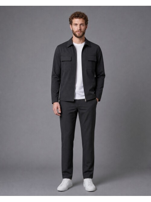 Black Safari Pocket Zippered Sport Suit