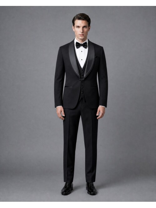 Siyah Şal Yaka Slim Fit Damatlık
