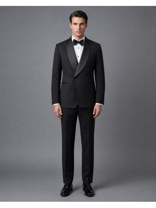 Siyah Şal Yaka Slim Fit Damatlık