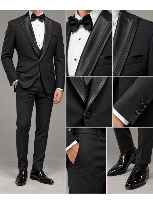 Black Removable Shawl Lapel Slim Fit Tuxedo