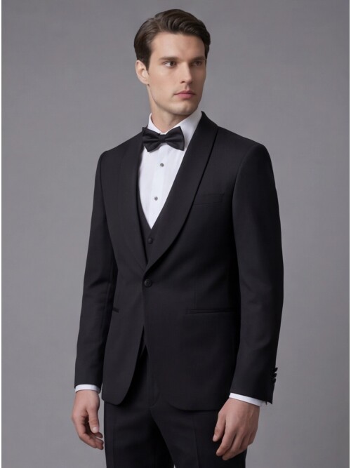 Black Shawl Lapel Single Button Slim Fit Wedding Suit
