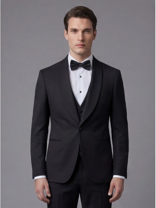 Black Shawl Lapel Single Button Slim Fit Wedding Suit