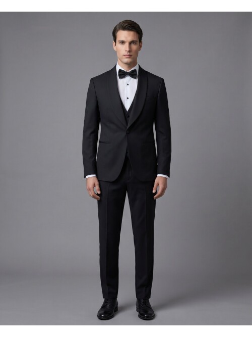 Black Shawl Lapel Single Button Slim Fit Wedding Suit
