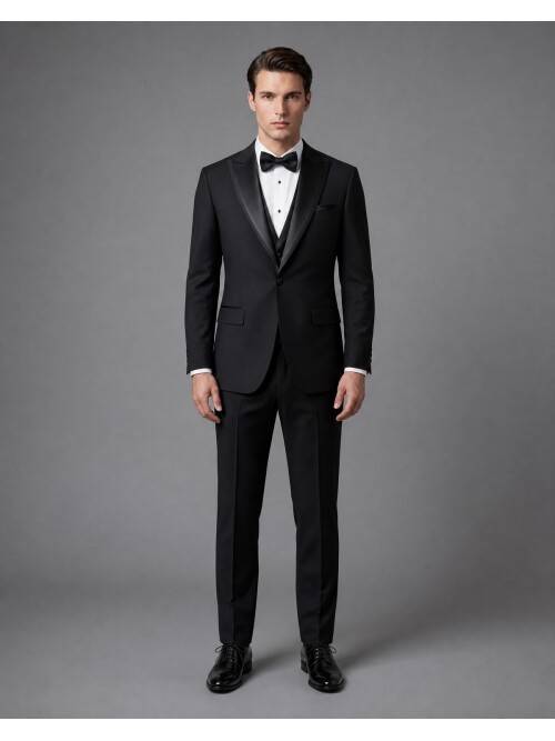 Black Grooms Suit with Sharp-Pointed Lapels