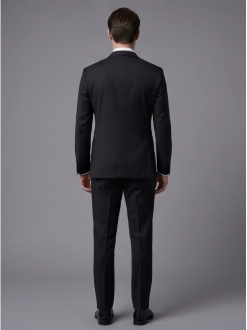 Siyah Sivri Çıkma Yaka Tek Düğme Slim Fit Yelekli Damatlık