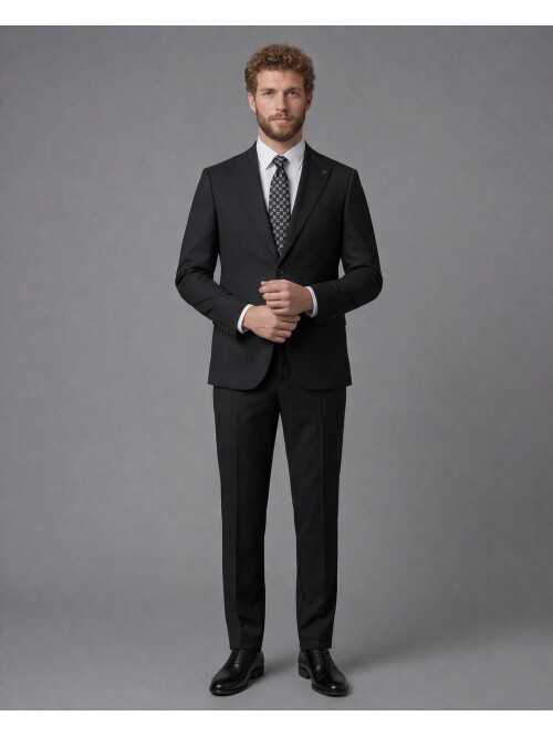 Black Peak Lapel Comfort Fit Mens Suit