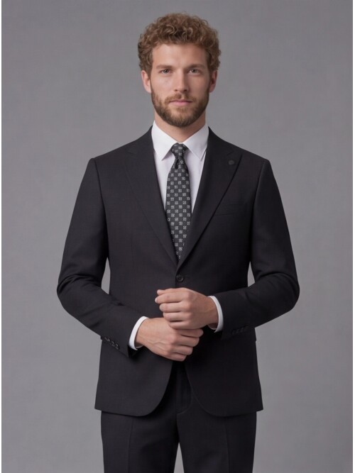 Black Peak Lapel Comfort Fit Mens Suit