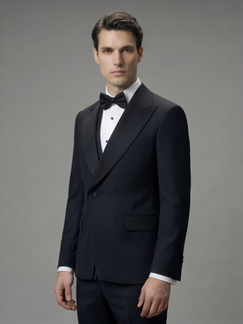 Black Peak Lapel Tuxedo with Integrated Vest