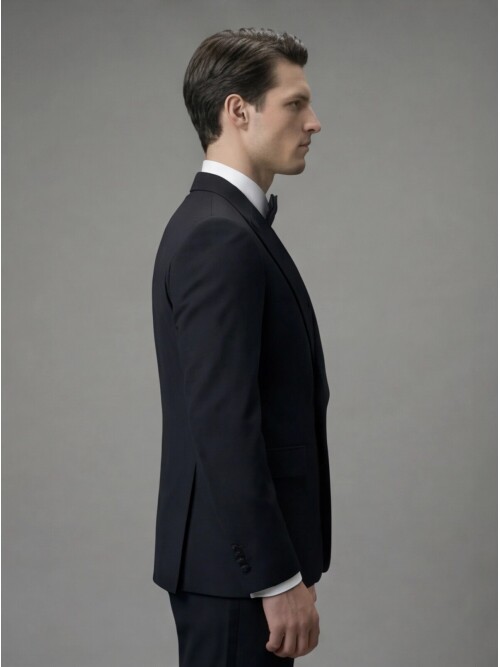 Black Peak Lapel Tuxedo with Integrated Vest