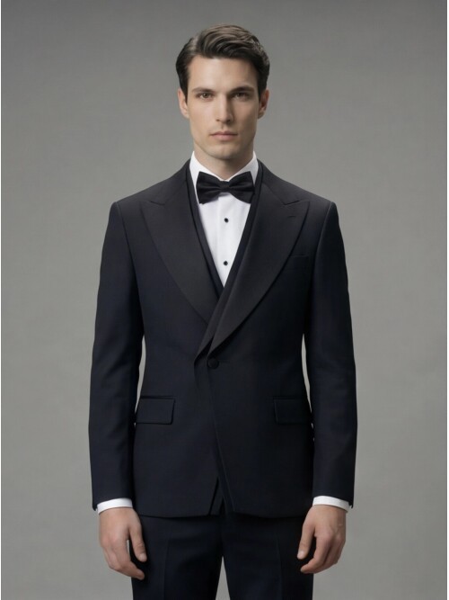 Black Peak Lapel Tuxedo with Integrated Vest