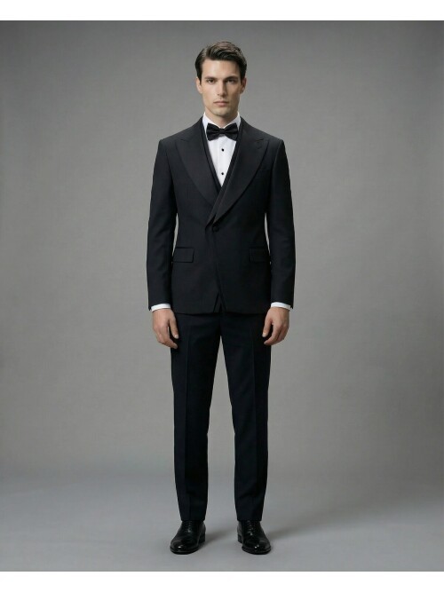 Black Peak Lapel Tuxedo with Integrated Vest