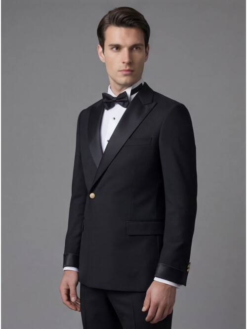 Black Peak Lapel Double-Breasted Tuxedo