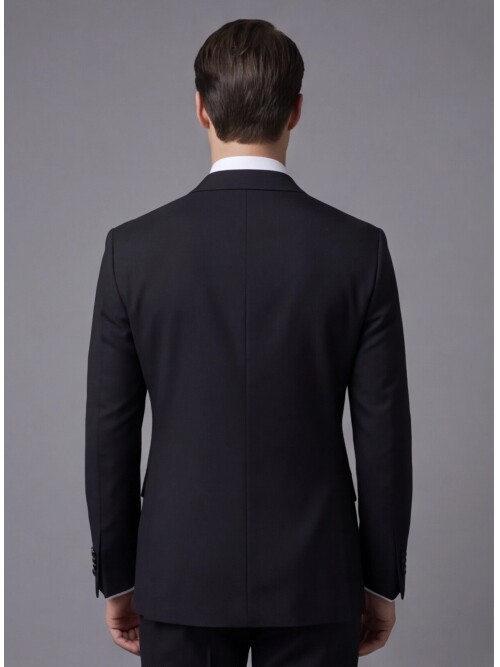 Black Pointed Collar Double-Breasted Groom Suit