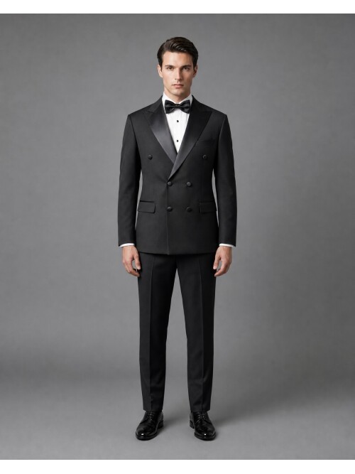 Black Peak Lapel Double-Breasted Slim Fit Tuxedo