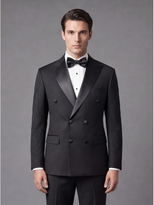 Siyah Sivri Yaka Kruvaze Slim Fit Damatlık