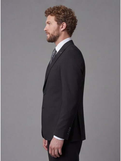 Black Peak Lapel Slim Fit 2-Button Patch Pocket Suit
