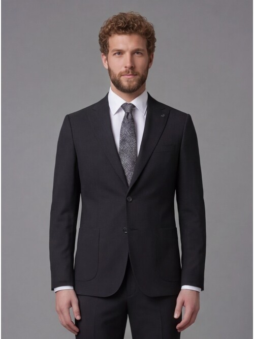 Black Peak Lapel Slim Fit 2-Button Patch Pocket Suit
