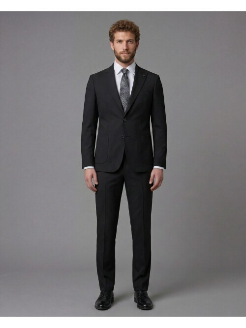 Black Peak Lapel Slim Fit 2-Button Patch Pocket Suit
