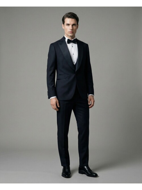 Black Peak Lapel Three-Piece Tuxedo