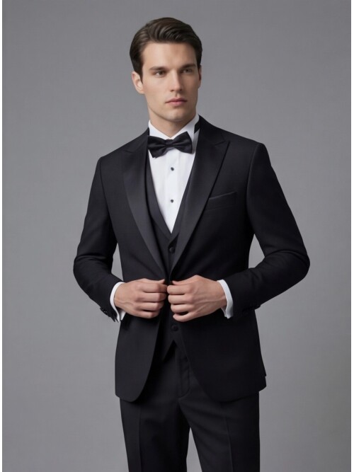 Black Peak Lapel Slim Fit 3-Piece Tuxedo