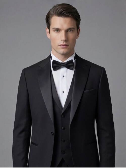 Black Peak Lapel Slim Fit 3-Piece Tuxedo