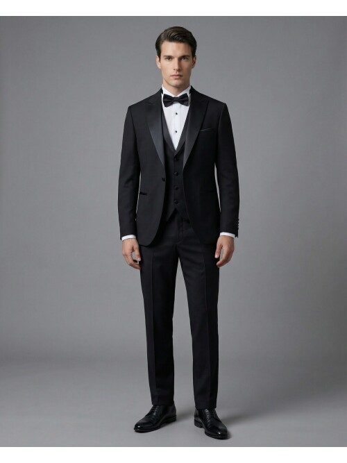 Black Peak Lapel Slim Fit 3-Piece Tuxedo