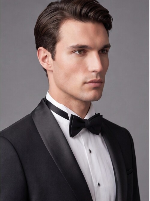 Siyah Slim Fit Çıkma Şal Yaka Tek Düğme Damatlık