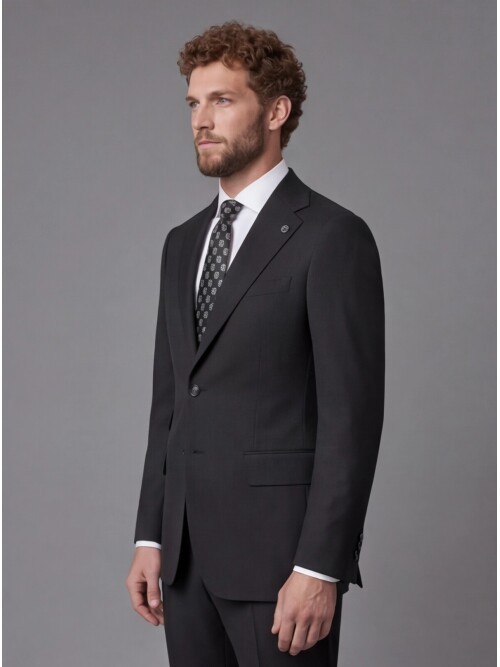 Siyah Slim Fit Mono Yaka 2 Düğmeli Takım Elbise