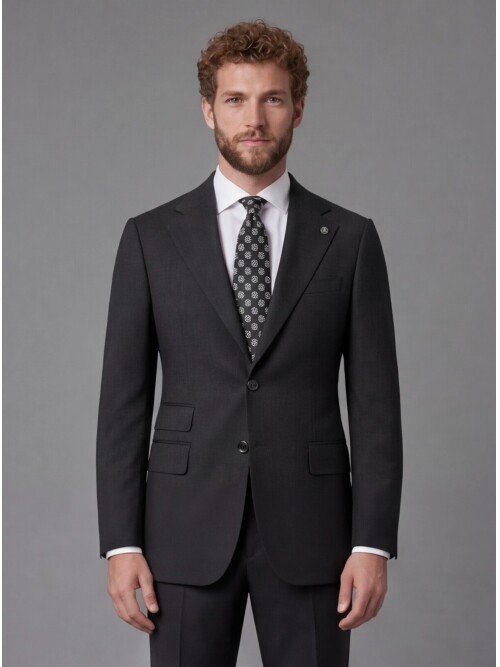 Siyah Slim Fit Mono Yaka 2 Düğmeli Takım Elbise
