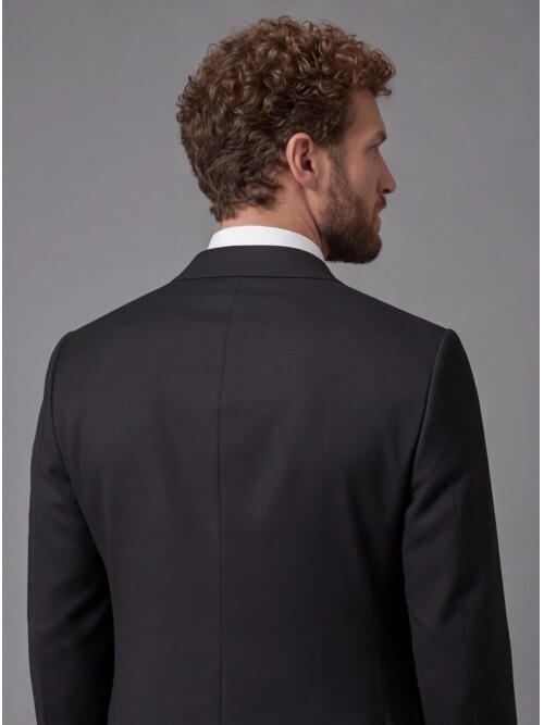 Siyah Slim Fit Mono Yaka 2 Düğmeli Takım Elbise