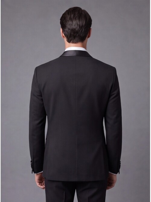 Siyah Slim Fit Şal Yaka Tek Düğme Damatlık