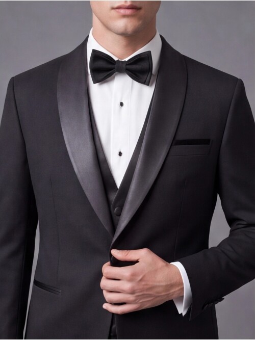 Siyah Slim Fit Şal Yaka Tek Düğme Damatlık
