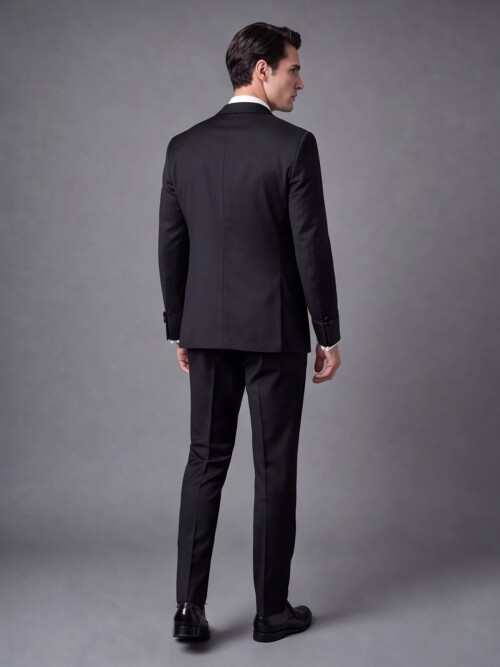Siyah Slim Fit Sivri Yaka Tek Düğme Damatlık