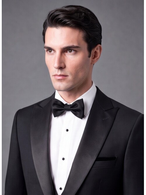 Siyah Slim Fit Sivri Yaka Tek Düğme Damatlık